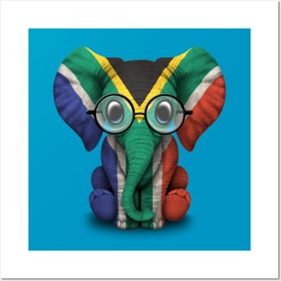 Baby Elephant with Glasses and South African Flag Posters and Art